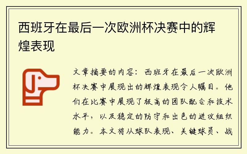 西班牙在最后一次欧洲杯决赛中的辉煌表现