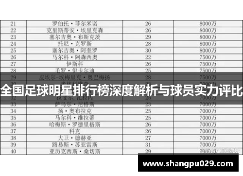全国足球明星排行榜深度解析与球员实力评比